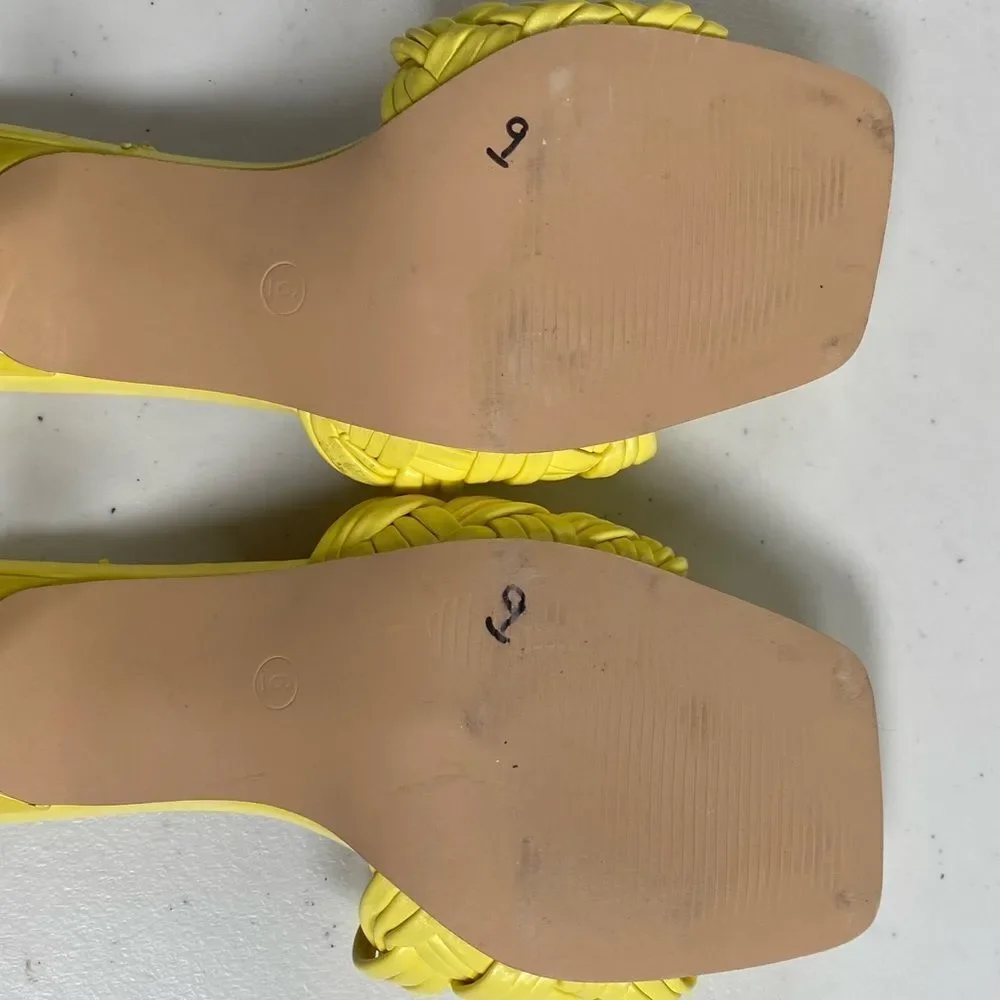 GUC Piepiebuy Women’s Yellow Braided Slip-On Sandals 2” Kitten Heel - Size 6